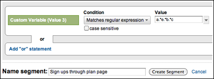 If you only want to see people who signed up after looking at the "Plan Page", then you can create a segment that only includes people who have AEBC in their custom variable.